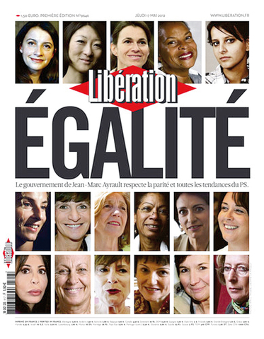 エロー内閣17人の女性閣僚の顔写真。5月12日付リベラシオン紙。