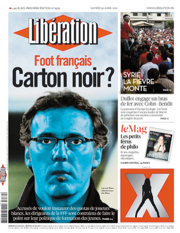 「フランスサッカー界に ブラックカード？」と 題された4月30日付 リベラシオン紙。