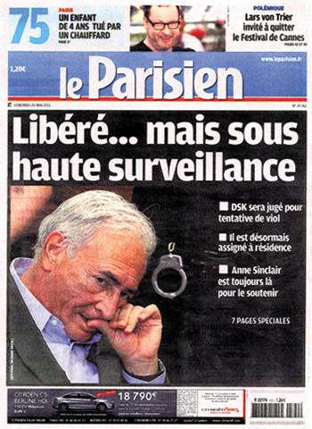 「保釈されたが監視付き」 という見出しの 5月20日付パリジャン紙。