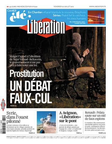 「売春：偽善的な討論」と題された7月20日付リベラシオン紙。